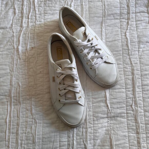 Keds White Leather Sneakers with Gold Eyelets & Soft Foam Insole (8.5) - Picture 1 of 5
